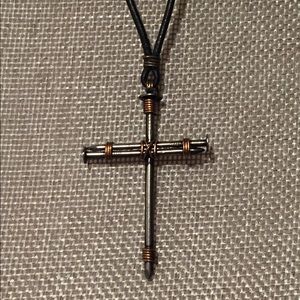 Nail Cross Necklace on Leather Cord